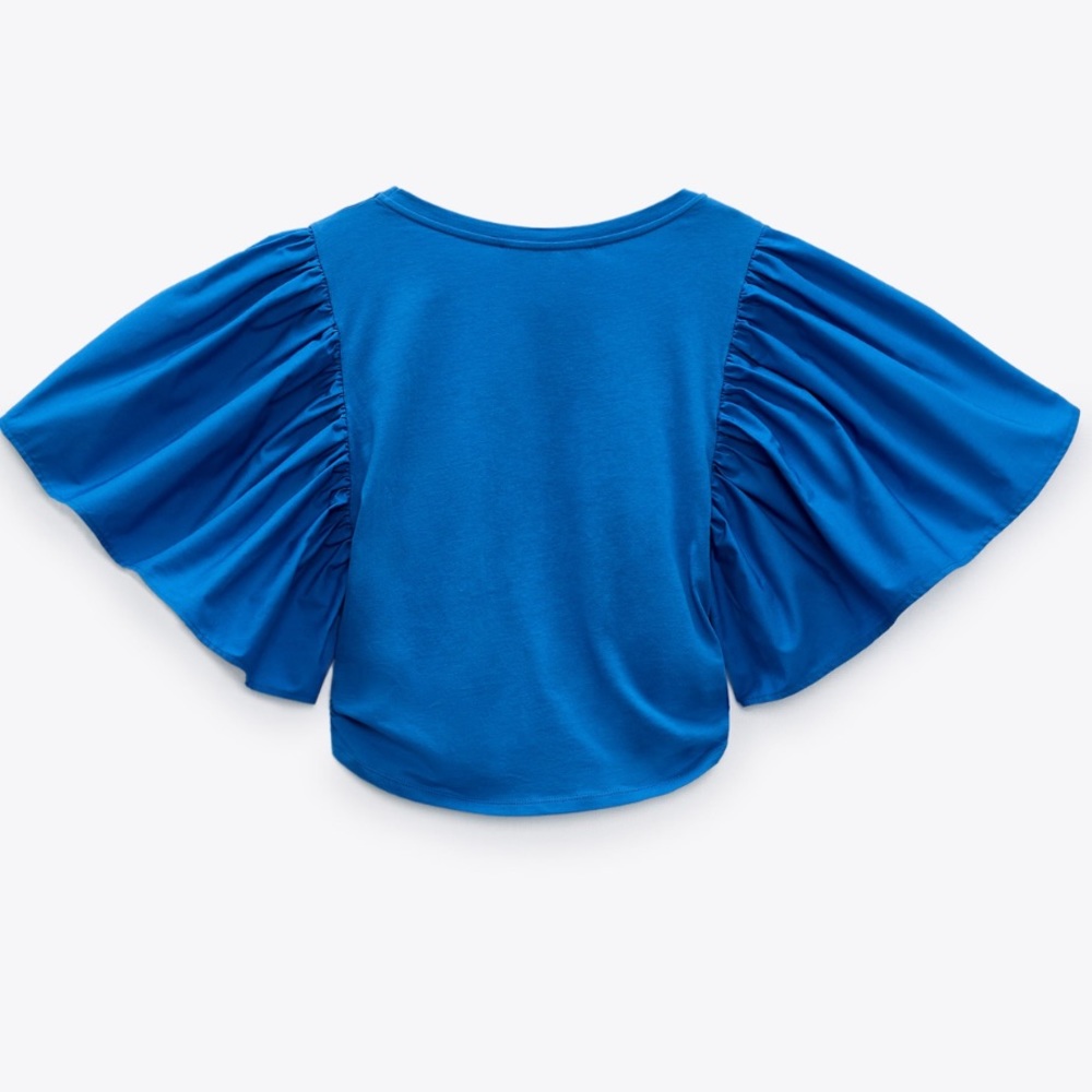 Zara Blue Ruffle Ruched Top Size M - Picture 5 of 8